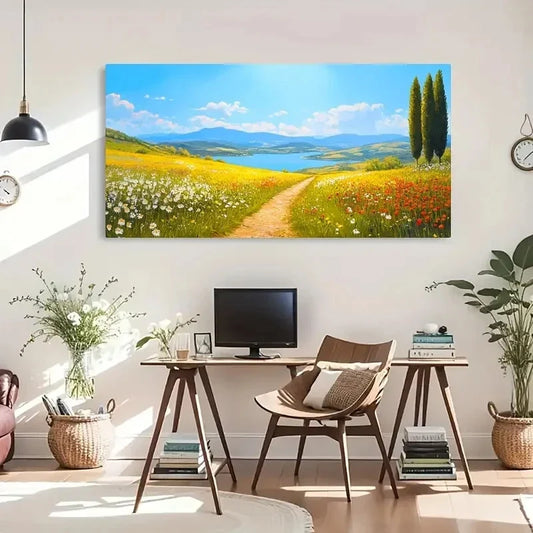 Abstract Floral Mountain Lake Wall Art Canvas Office Home Room Framed 120x60cm