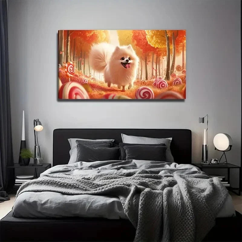 Lollipop And Dog Suitable Wall Art Canvas Office Home Room Framed 80x45cm