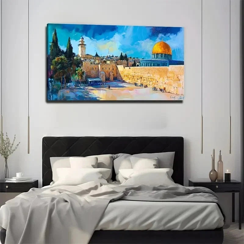 Vibrant Jerusalem Dome Rock Wall Art Canvas Office Home Room Framed 120x60cm