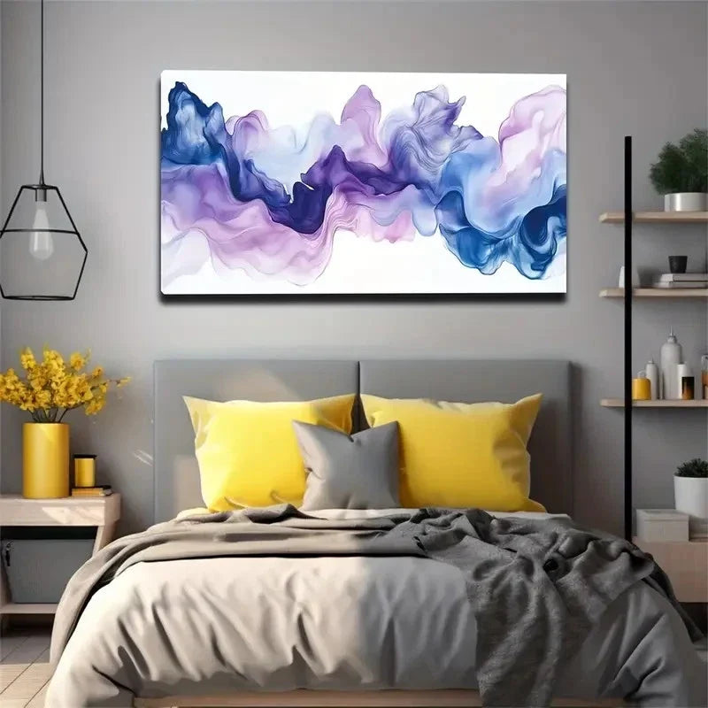 Blue & Purple Swirls Abstract Wall Art Canvas Office Home Room Framed 120x60cm