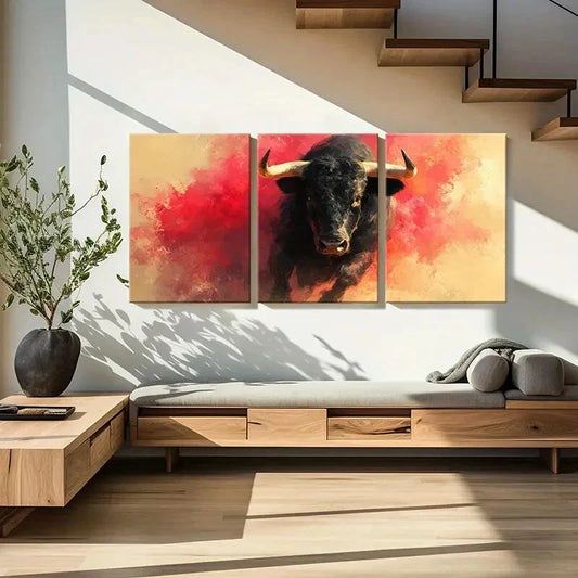 3pcs Artistic Bull Painting Abstract Design Metal Print Ready to Hang Art