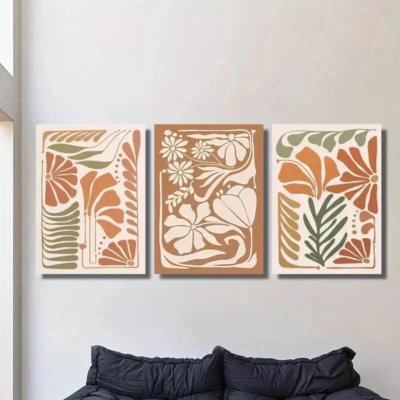 3pcs Abstract Floral Botanical Flowers Wall Art Set Canvas Framed 40x60cm - High Quality Print 100% Australian Made Wall Canvas Ready to Hang