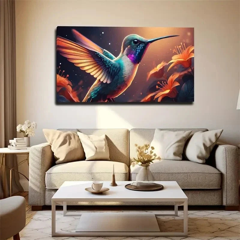 Hummingbird Long Mouth Wall Art Canvas Office Home Room Framed 80x45cm