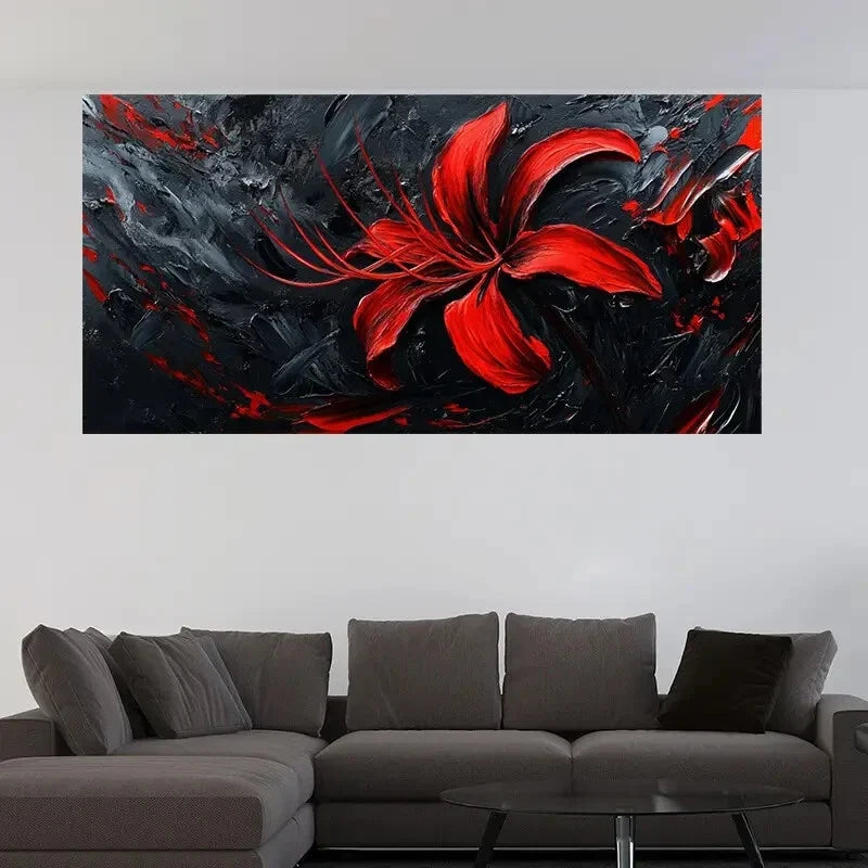 Red Flowers Exclusive Abstract Wall Art Canvas Office Home Room Framed 120x60cm