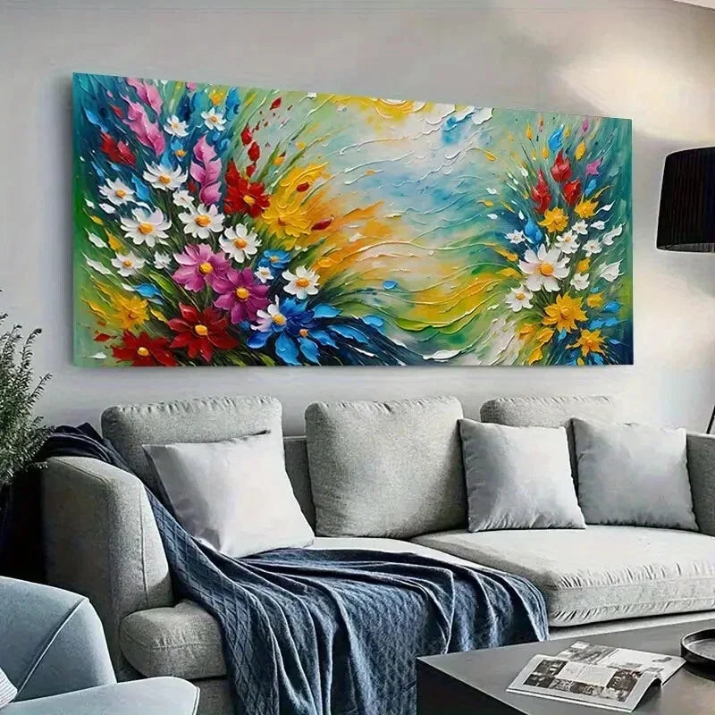 Vibrant Multicolor Flower Bold Wall Art Canvas Office Home Room Framed 80x45cm