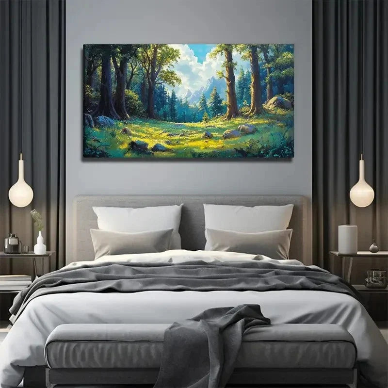 Mountain Scenery Decoration Wall Art Canvas Office Home Room Framed 80x45cm
