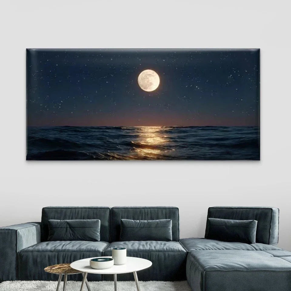 Serene Ocean Reflection Wall Art Canvas Office Home Room Framed 80x45cm