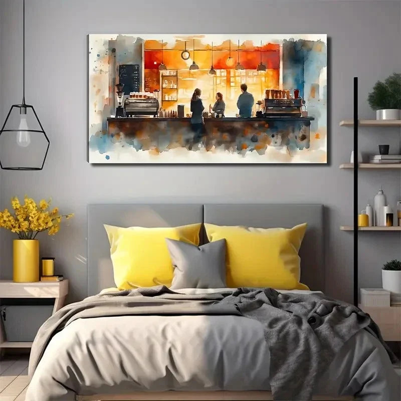 Modern Bar Scene Wall Art Canvas Office Home Room Framed 120x60cm