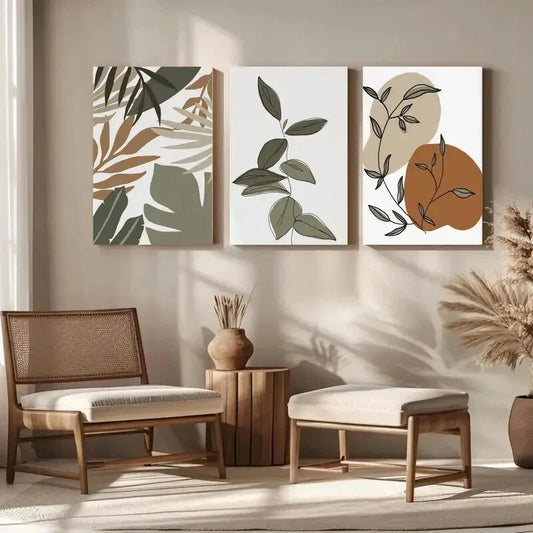 3pcs Abstract Botanical Print Green Metal Print Ready to Hang Art