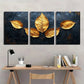 3pcs Golden leaf Flower Abstract Painting Metal Print Ready to Hang Art