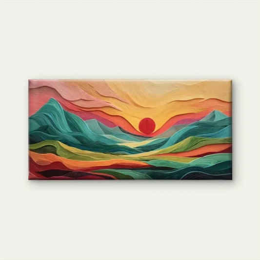 Abstract Sunset Landscape Wall Art Canvas Office Home Room Framed 80x45cm