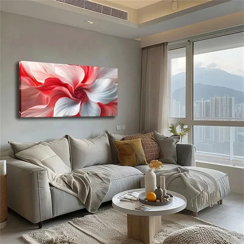 Red And White Floral Pattern Wall Art Canvas Office Home Room Framed 120x60cm