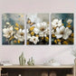 3pcs Elegant White Flowers & Butterfly Metal Print Ready to Hang Art