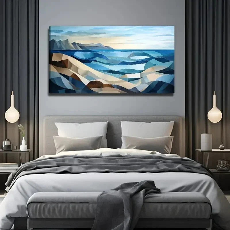 Abstract Ocean And Beach Wall Art Canvas Office Home Room Framed 120x60cm