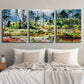 3pcs Pine Trees & Stream Illustration Landscape Wall Art Set Canvas Framed 40x60cm - High Quality Print 100% Australian Made Wall Canvas Ready to Hang