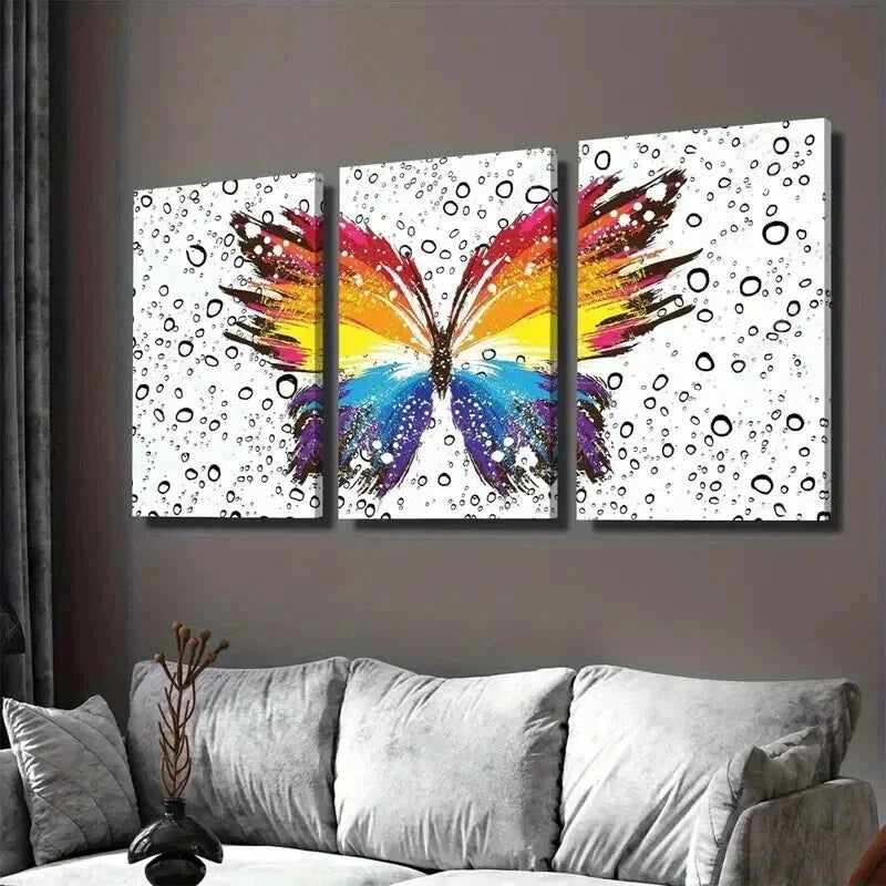 3pcs Colorful Butterfly Modern Abstract Wall Art Set Canvas Framed 40x60cm - High Quality Print 100% Australian Made Wall Canvas Ready to Hang