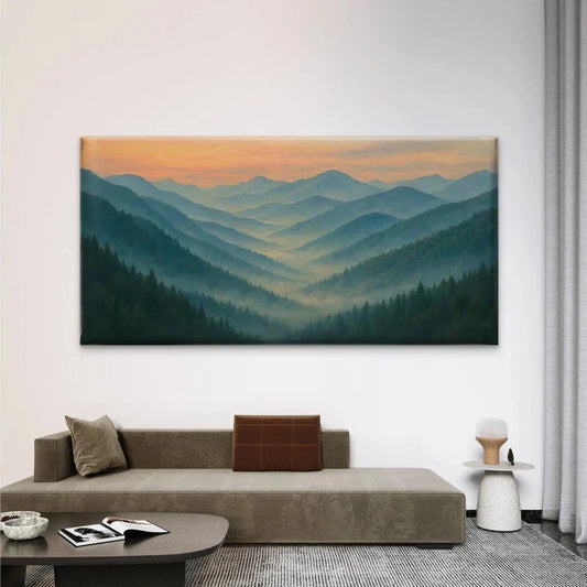 Mountain Valley Landscape Wall Art Canvas Office Home Room Framed 80x45cm