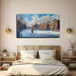 Winter Canal Scene Skater Wall Art Canvas Office Home Room Framed 120x60cm