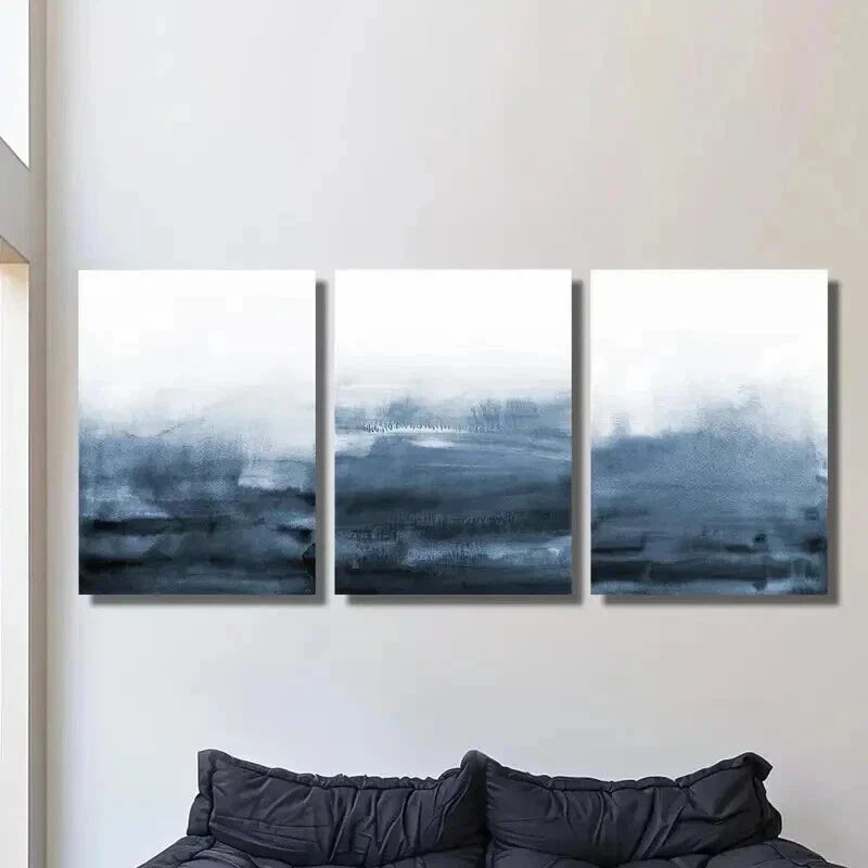 3pcs Abstract Navy Blue Modern Ocean Texture Wall Art Set Canvas Framed 40x60cm - High Quality Print 100% Australian Made Wall Canvas Ready to Hang