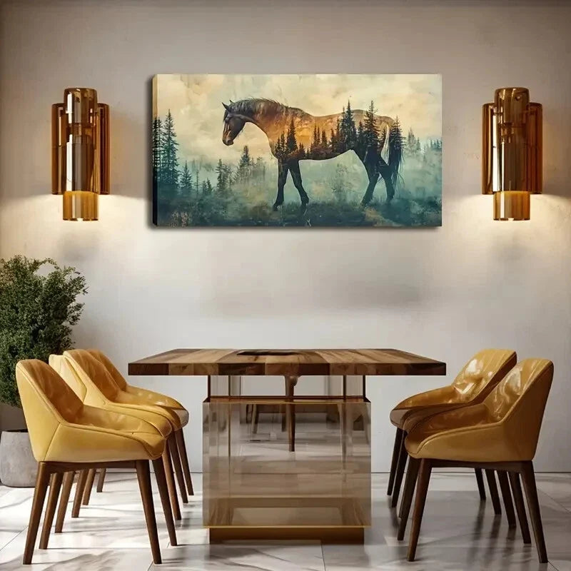 Majestic Horse Silhouette Wall Art Canvas Office Home Room Framed 120x60cm