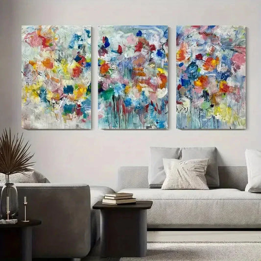 3pcs Vibrant Abstract Floral Colorful Brushstroke Metal Print Ready to Hang Art