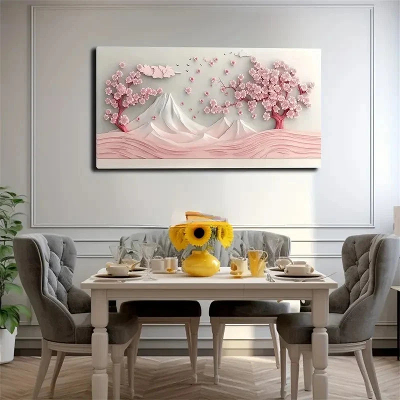 Cherry Trees Mountains Clouds Wall Art Canvas Office Home Room Framed 120x60cm
