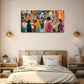 Vibrant Market Scene Wall Art Canvas Office Home Room Framed 80x45cm