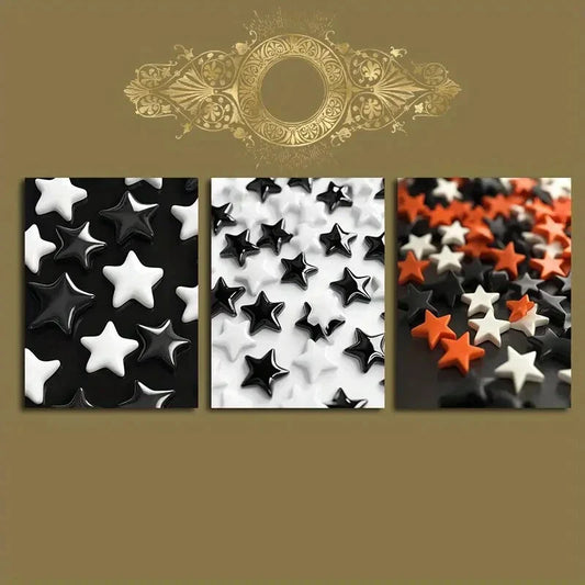 3pcs Black and White with Accents of Red Versatile Metal Print Ready to Hang Art