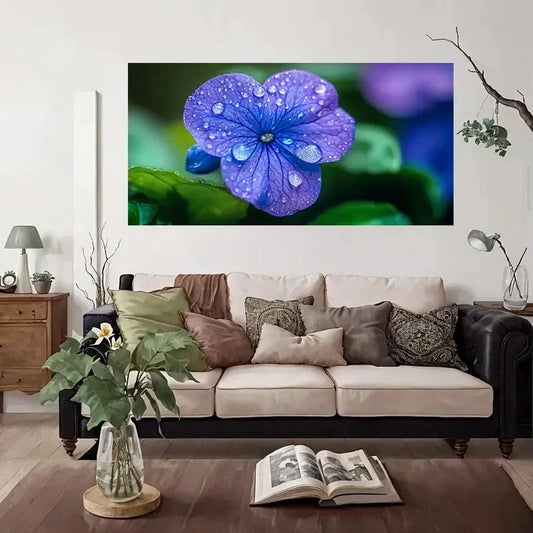 Elegant Purple Hydrangea Floral Wall Art Canvas Office Home Room Framed 80x45cm