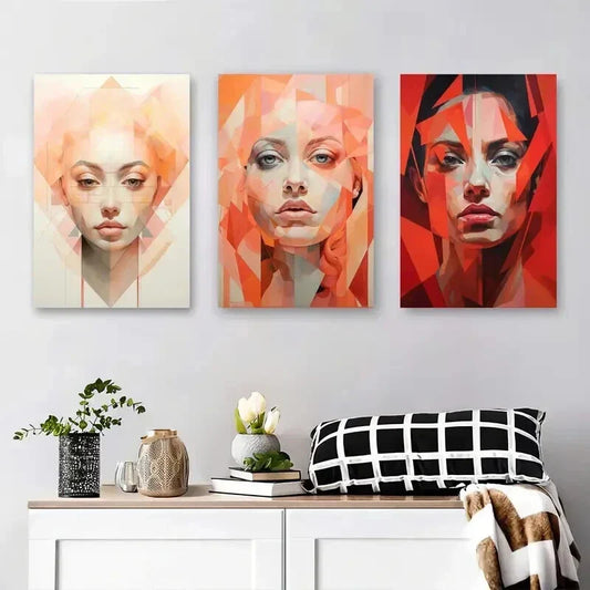 3pcs Vibrant Red and Orange Tones, Modern Metal Print Ready to Hang Art