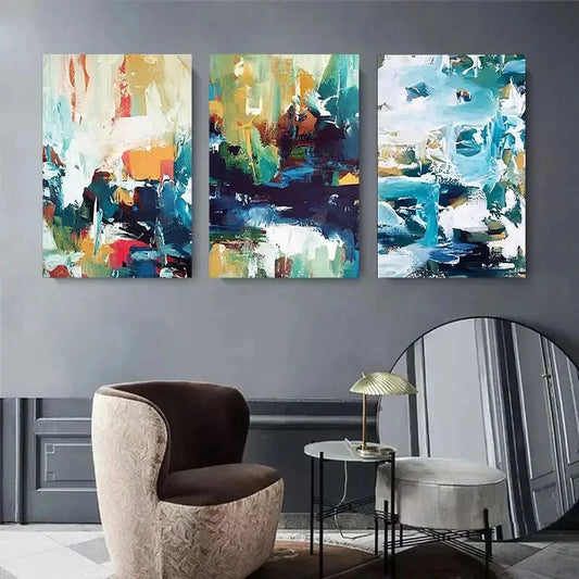 3pcs Abstract Landscape Art, Colorful Geometric Metal Print Ready to Hang Art