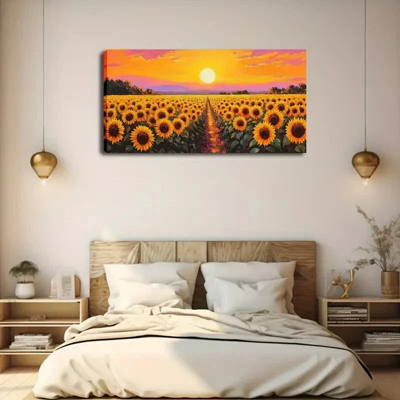 Sunflower Field Blooming Flower Wall Art Canvas Office Home Room Framed 120x60cm