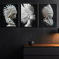 3pcs Abstract Modern Face Crown Gray Metal Print Ready to Hang Art