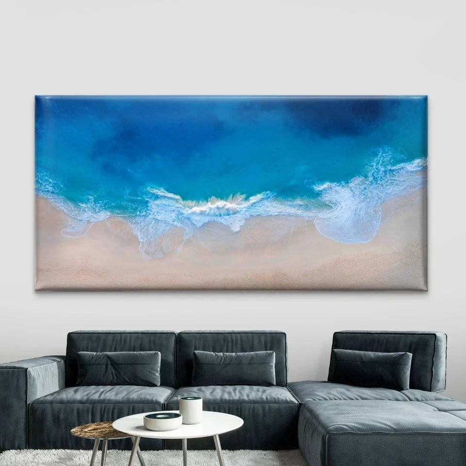 Aerial View Ocean Waves Wall Art Canvas Office Home Room Framed 120x60cm