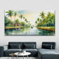 Tropical Palm Tree & River Wall Art Canvas Office Home Room Framed 120x60cm