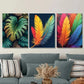 3pcs Colorful Feather and Tropical Leaf Wall Art Set Canvas Framed 40x60cm - High Quality Print 100% Australian Made Wall Canvas Ready to Hang