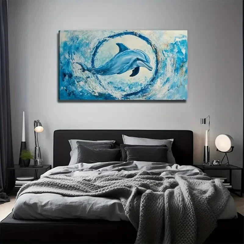 Hoop Dolphin Suitable Wall Art Canvas Office Home Room Framed 120x60cm