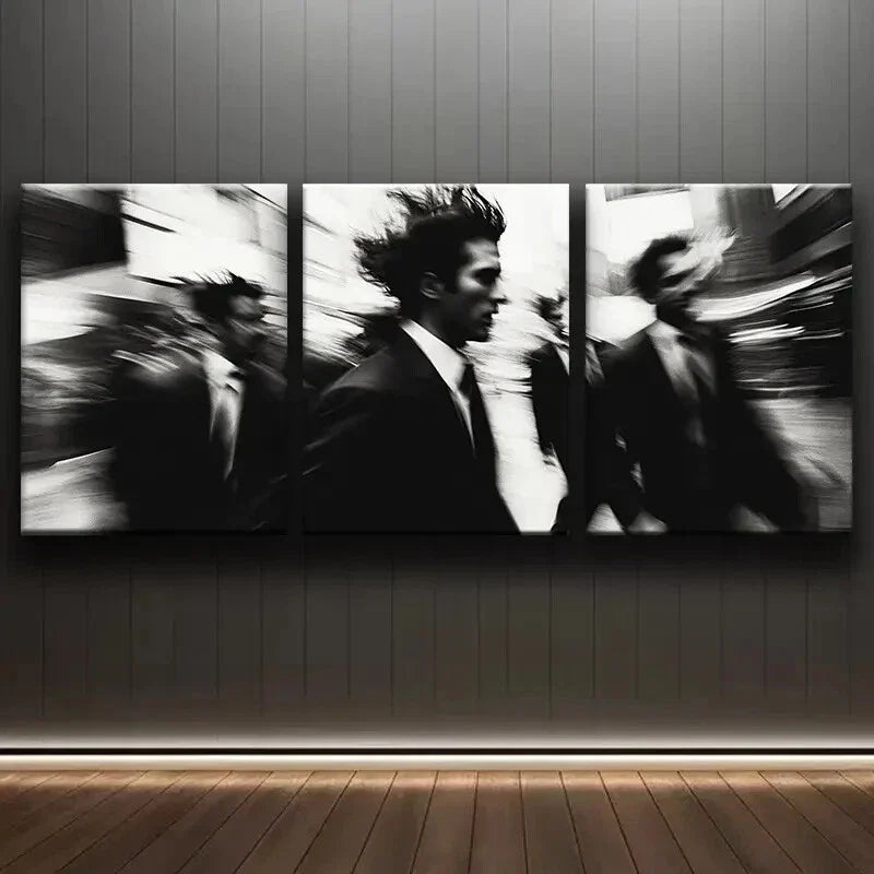 3pcs Black Busy Pedestrian Alone Dark Perfect Wall Art Set Canvas Framed 40x60cm - High Quality Print 100% Australian Made Wall Canvas Ready to Hang