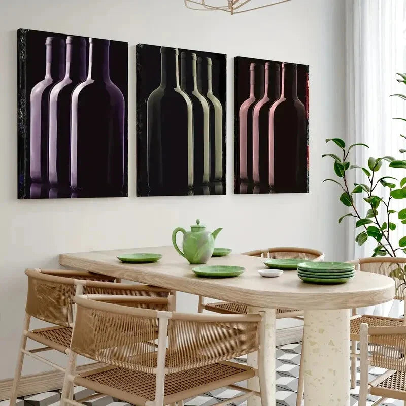 3pcs Alcohol Art Wine Bottles Painted Abstract Wall Art Set Canvas Framed 40x60cm - High Quality Print 100% Australian Made Wall Canvas Ready to Hang