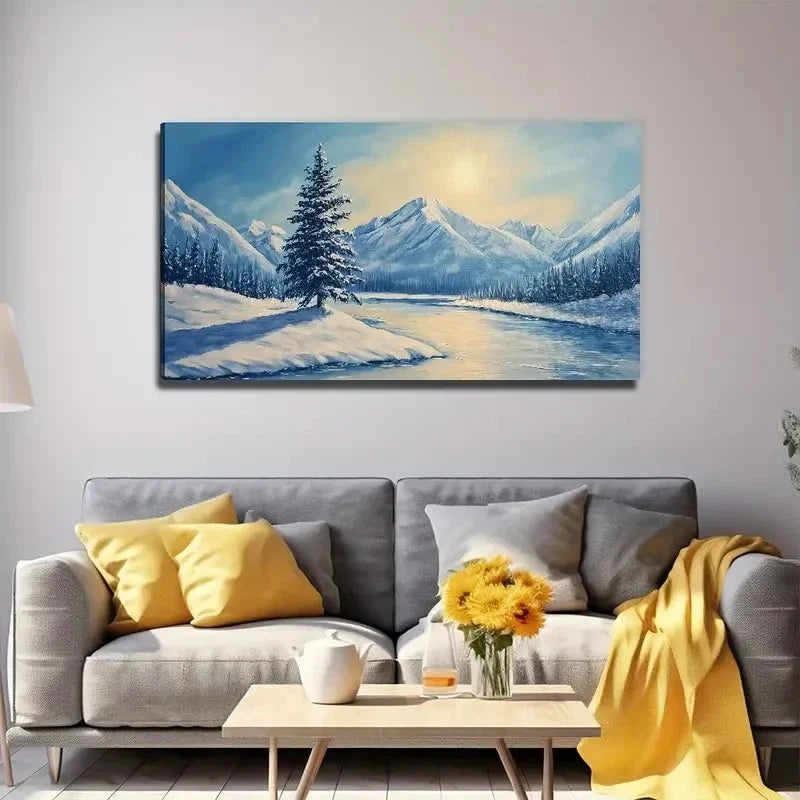 Blue Ice River Wall Art Canvas Office Home Room Framed 120x60cm