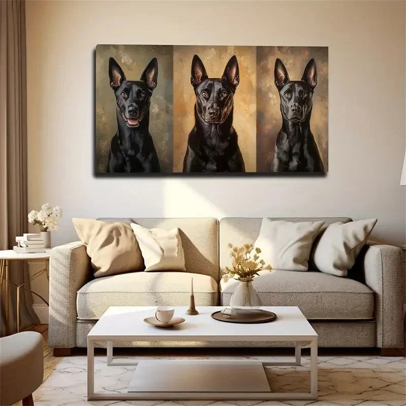 Three Black Dog Portraits Wall Art Canvas Office Home Room Framed 120x60cm
