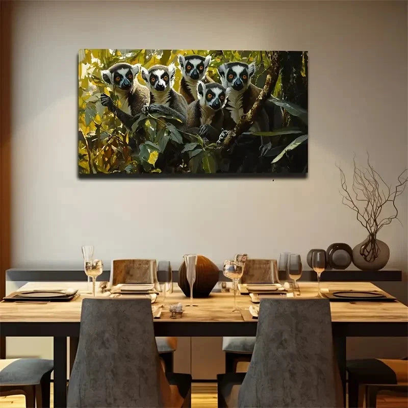Long-Tailed Monkey Family Wall Art Canvas Office Home Room Framed 120x60cm