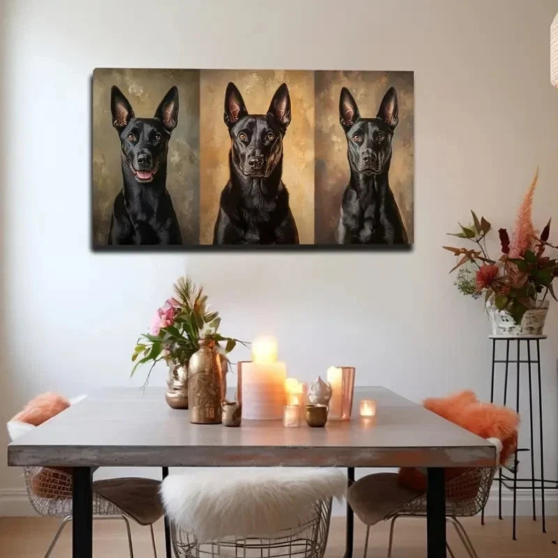 Three Black Dog Portraits Wall Art Canvas Office Home Room Framed 120x60cm