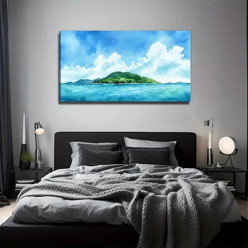 Sea Island Suitable Wall Art Canvas Office Home Room Framed 80x45cm