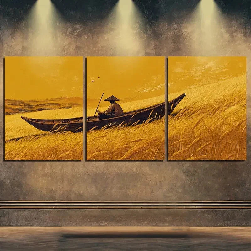 3pcs Boat and Fisherman Exquisite Perfect Wall Art Set Canvas Framed 40x60cm - High Quality Print 100% Australian Made Wall Canvas Ready to Hang