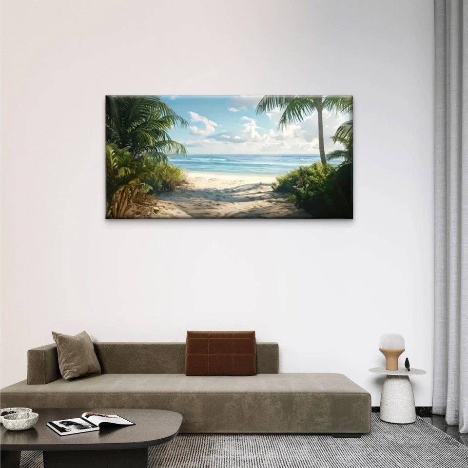 Beach Palm Trees Ocean Wall Art Canvas Office Home Room Framed 120x60cm