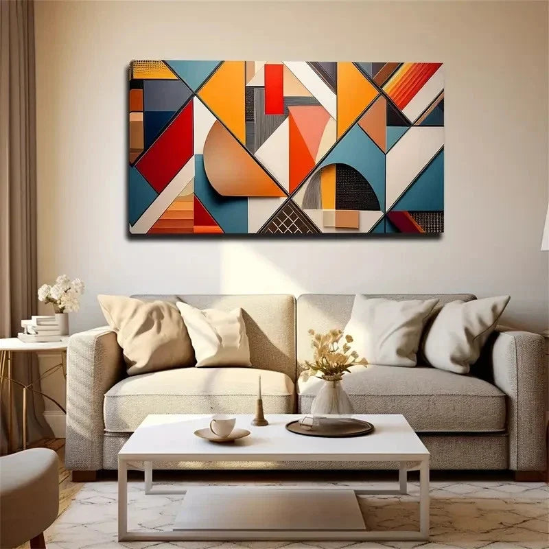 Abstract Geometric Wall Art Canvas Office Home Room Framed 80x45cm