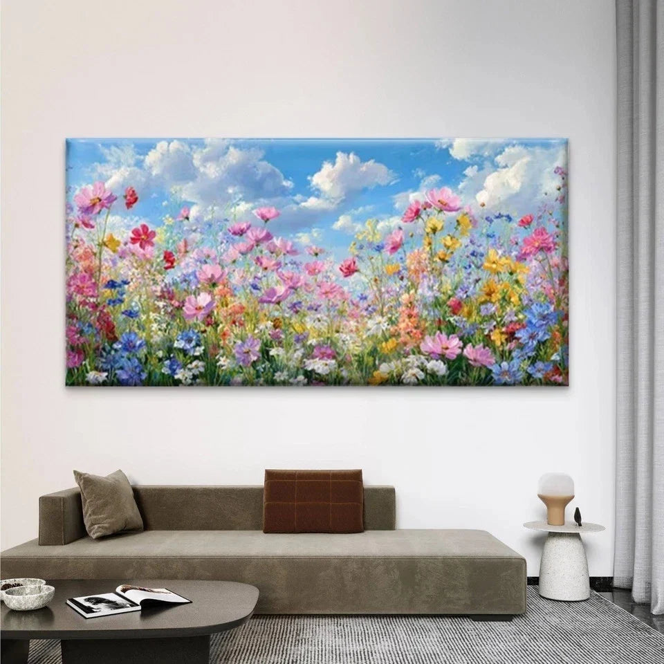 Vibrant Wildflowers Painting Wall Art Canvas Office Home Room Framed 120x60cm