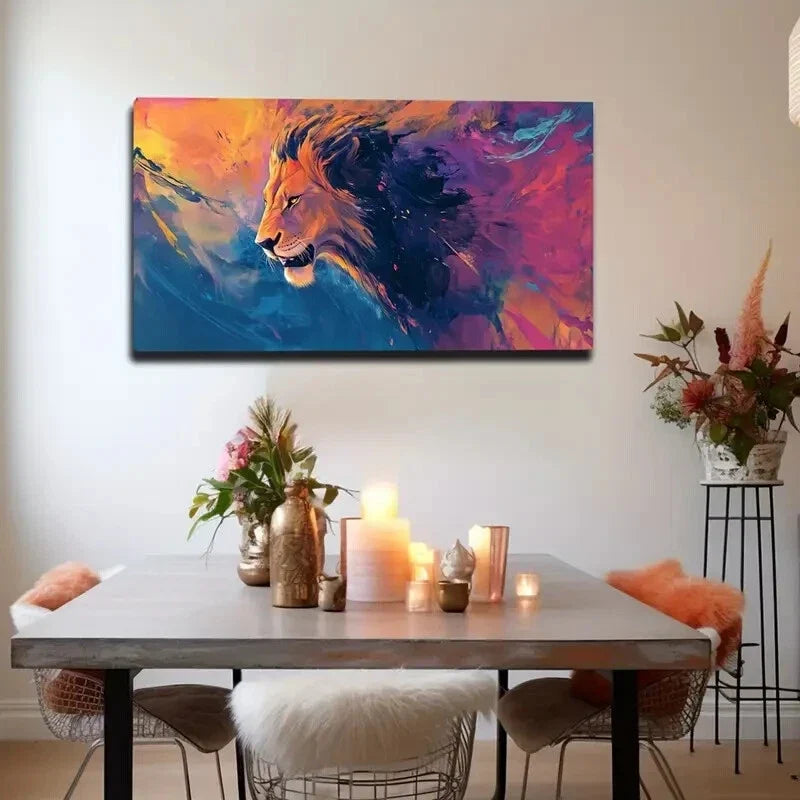 Lion's Side Face Mane Blending Wall Art Canvas Office Home Room Framed 120x60cm