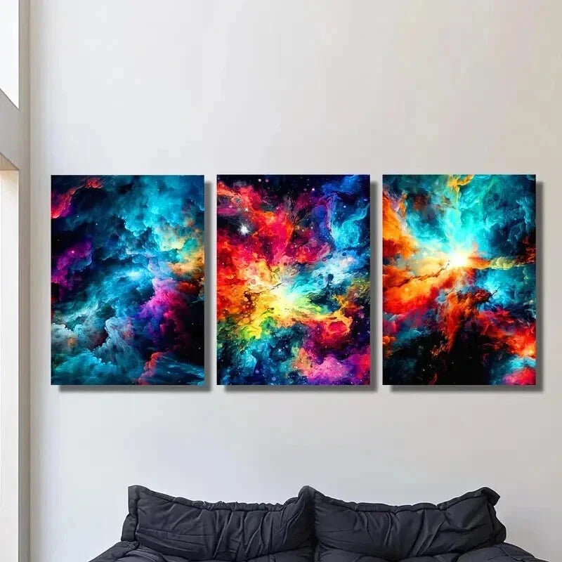 3pcs Abstract Colorful Nebula Painting Wall Art Set Canvas Framed 40x60cm - High Quality Print 100% Australian Made Wall Canvas Ready to Hang